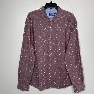 NAUTICA Shirt Mens XXL Red Nautical Print Button Up Classic Fit Stretch Sailboat
